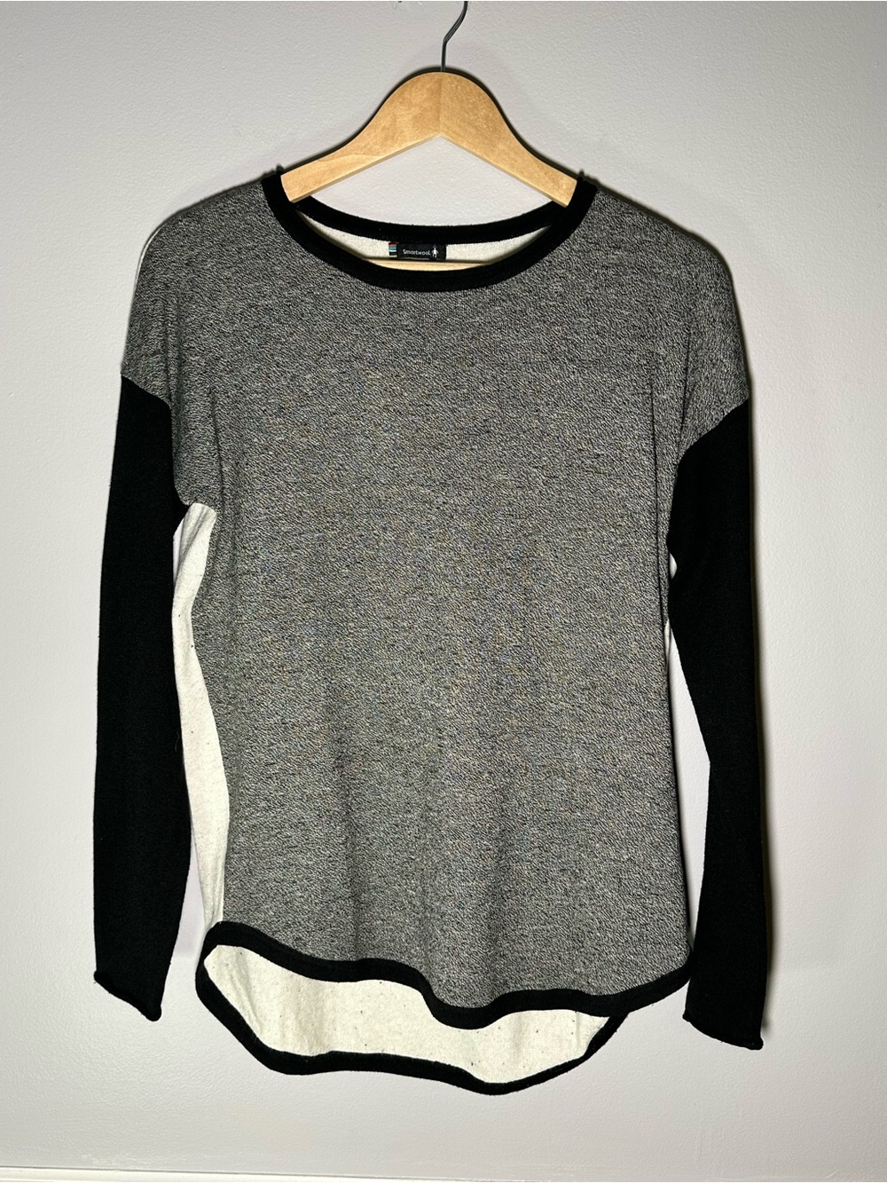 Smartwool Shadow Pine Colorblock Crewneck Sweater in Gray, Black & White Medium